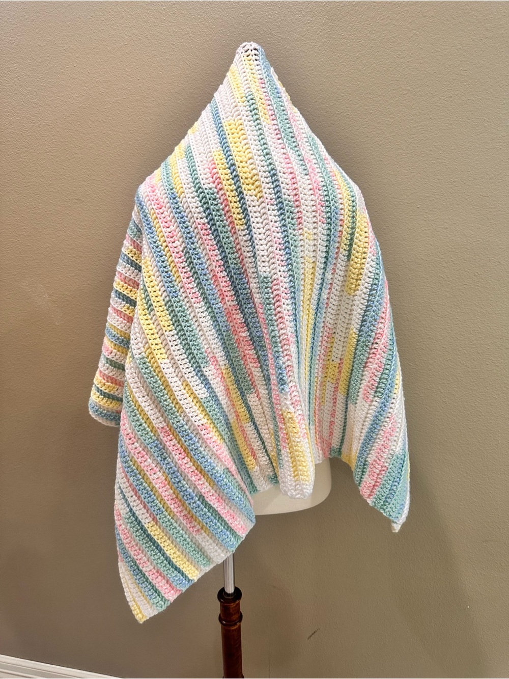 Pastel Multicolor Crochet Throw Blanket Hand Knit Homemade Baby Blanket - Picture 3 of 7